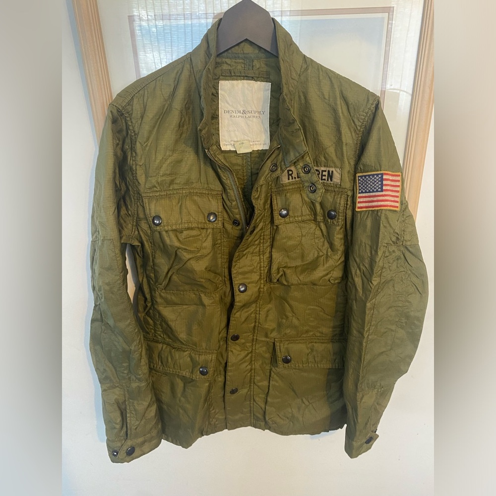 Denim & Supply Ralph Lauren Olive Military Field Jacket with US Flag Patch